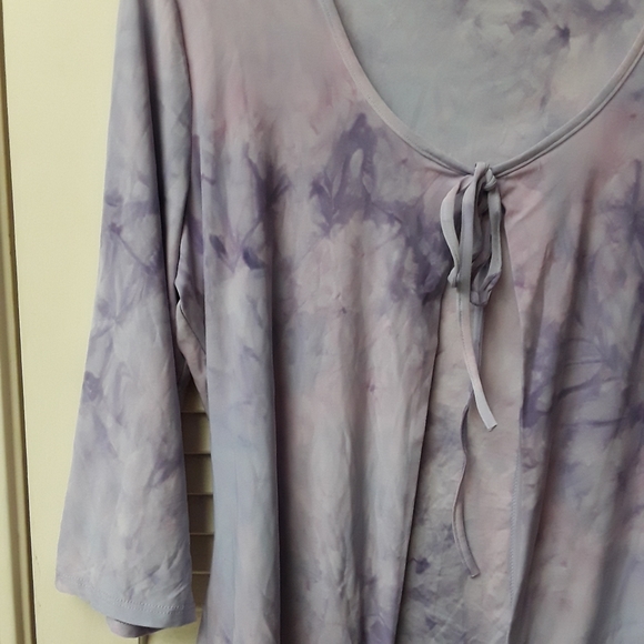 Lavender Periwinkle Tye Dye Tie Blouse Boho M - Picture 3 of 5